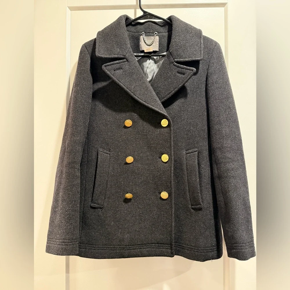 J. Crew Majesty Heather Charcoal Wool Peacoat Size 6 - Picture 1 of 8